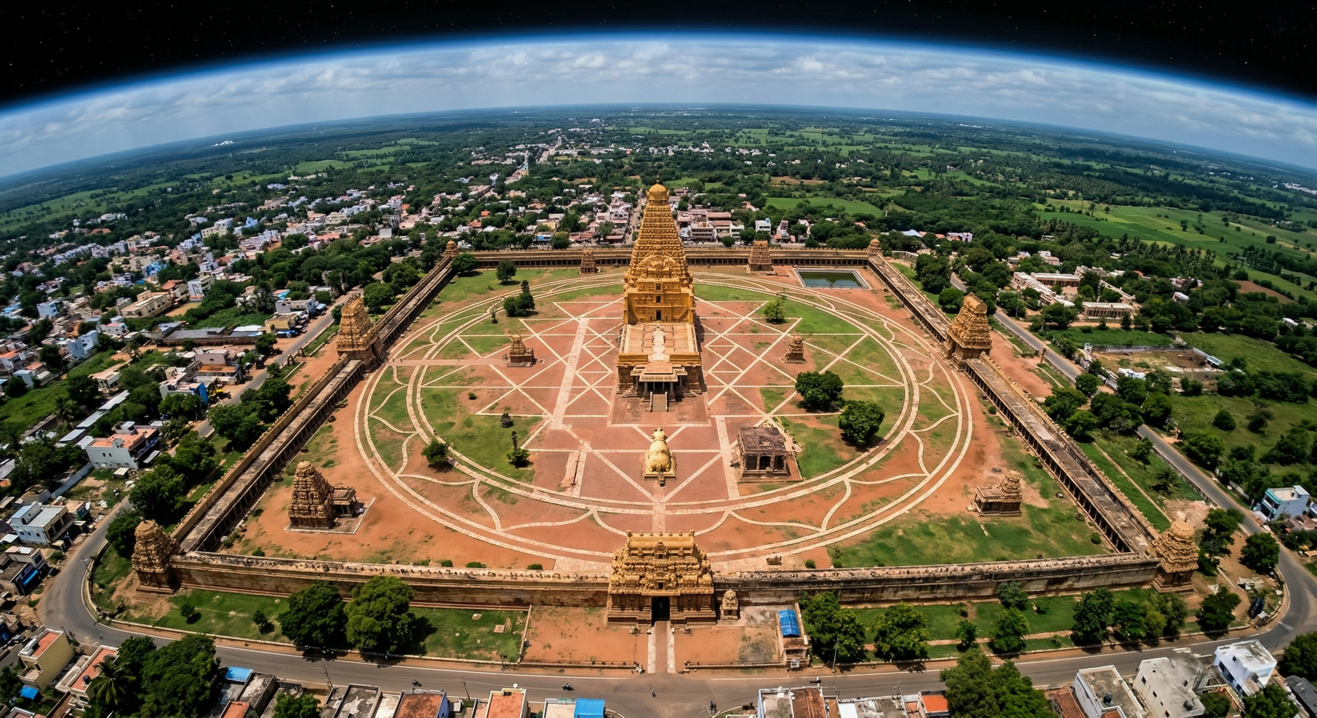 The secret shape of Thanjavur Big Temple as seen from space - A conceptual illustration.
